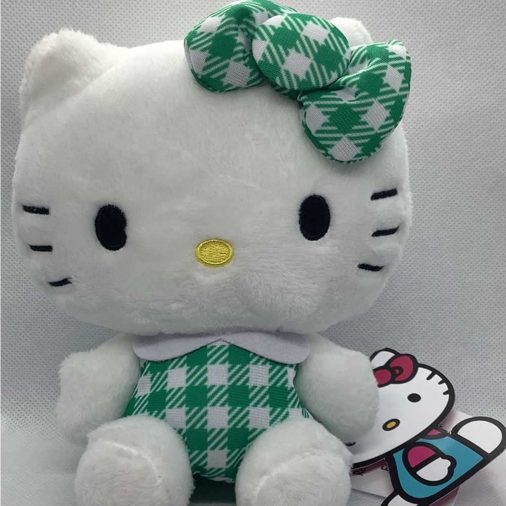 Sanrio Hello Kitty Plush Stuffed Animal Toy Green Plaid Bow Dress 6” NWT Lovey